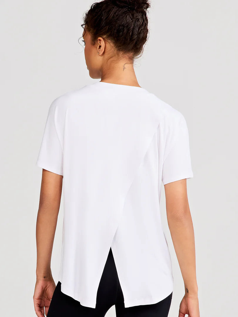 Tasc W Uptown Luxe Cross Back Tee WHITE