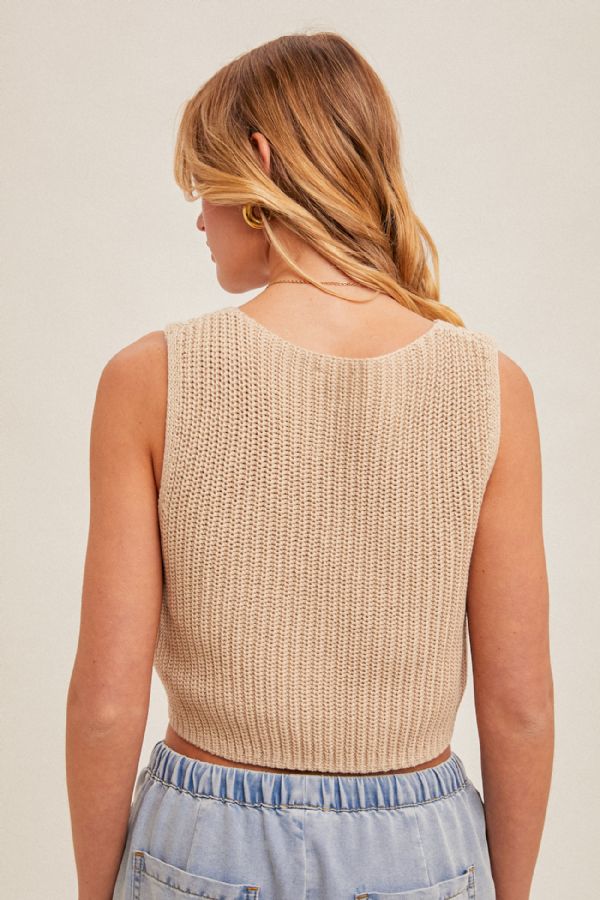 Hem & Thread W Sweater Knit Vest NATURAL