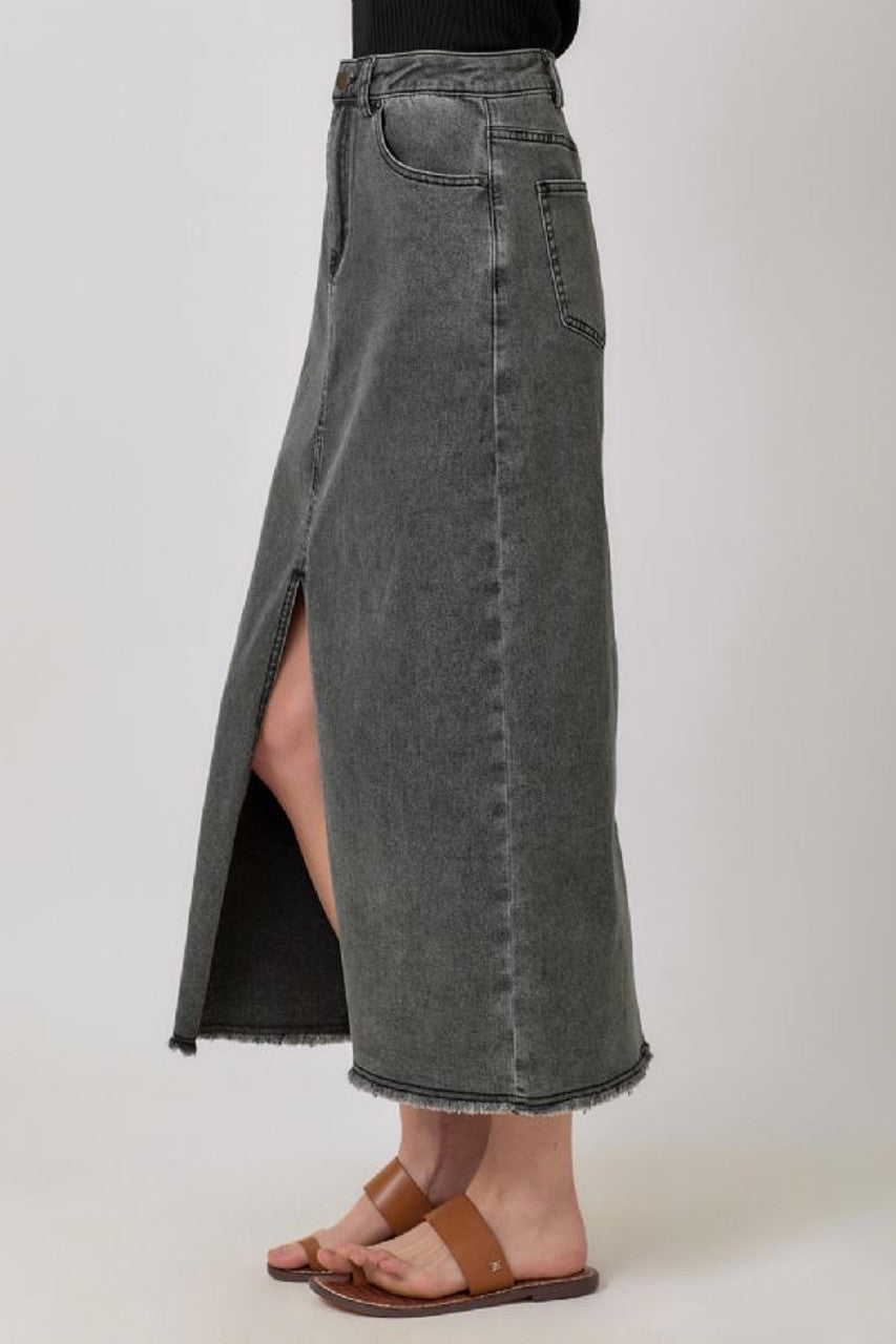 Mystree W Front Slit Skirt WASHED BLACK