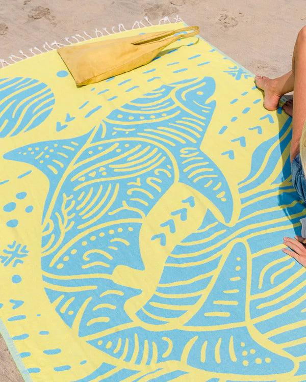 Sand Cloud Tiger Shark Beach Towel Discovery Shark Week AQUA - LG