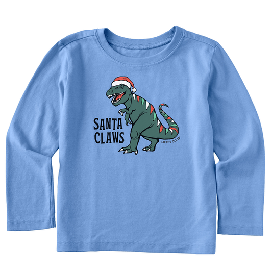 Life is Good Toddler LS Crusher Santa Claws Dino Tee CORNFLOWER BLUE