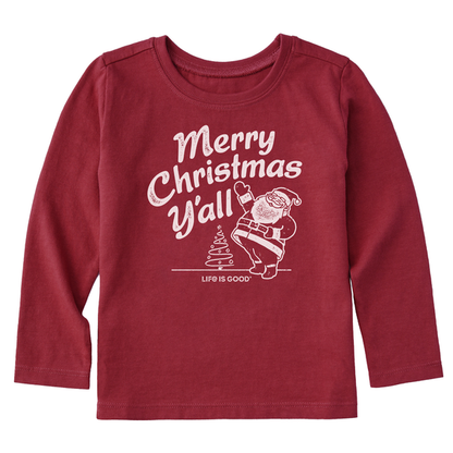 Life is Good Toddler's LS Crusher Santa Merry Tee CRANBERRY RED