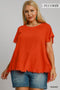 Umgee W SS Linen Fray Top ORANGE