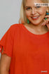 Umgee W SS Linen Fray Top ORANGE