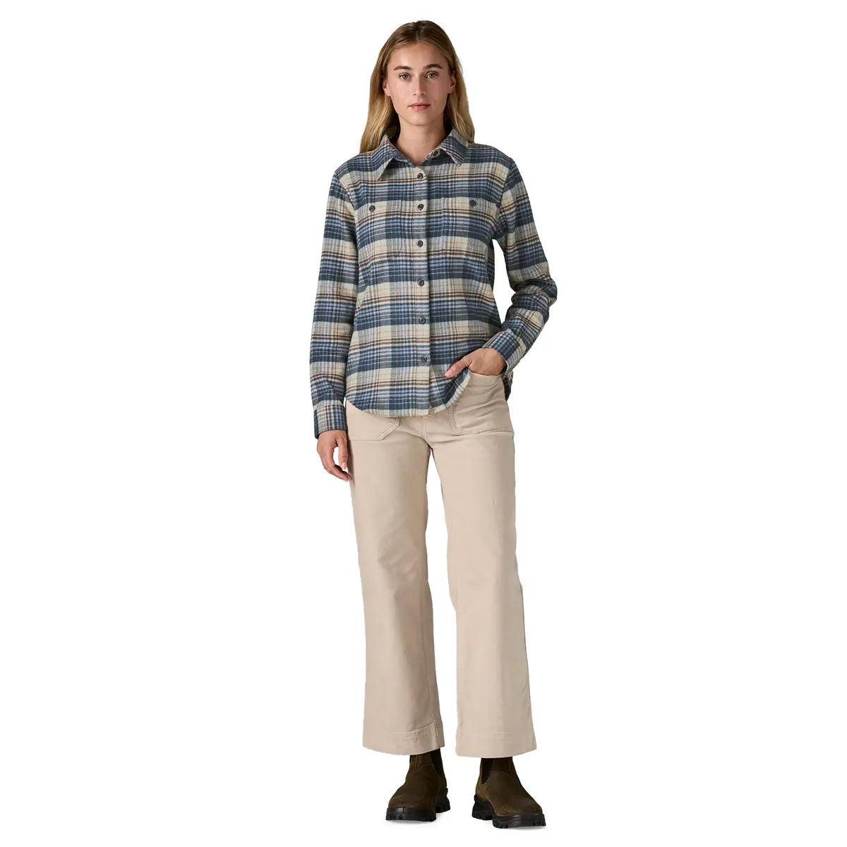 Patagonia W Fjord Flannel RIVER PLAID BARNACLE BLUE