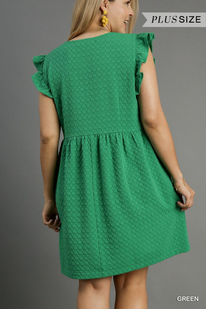 Umgee W Jacquard V-Neck Dress GREEN