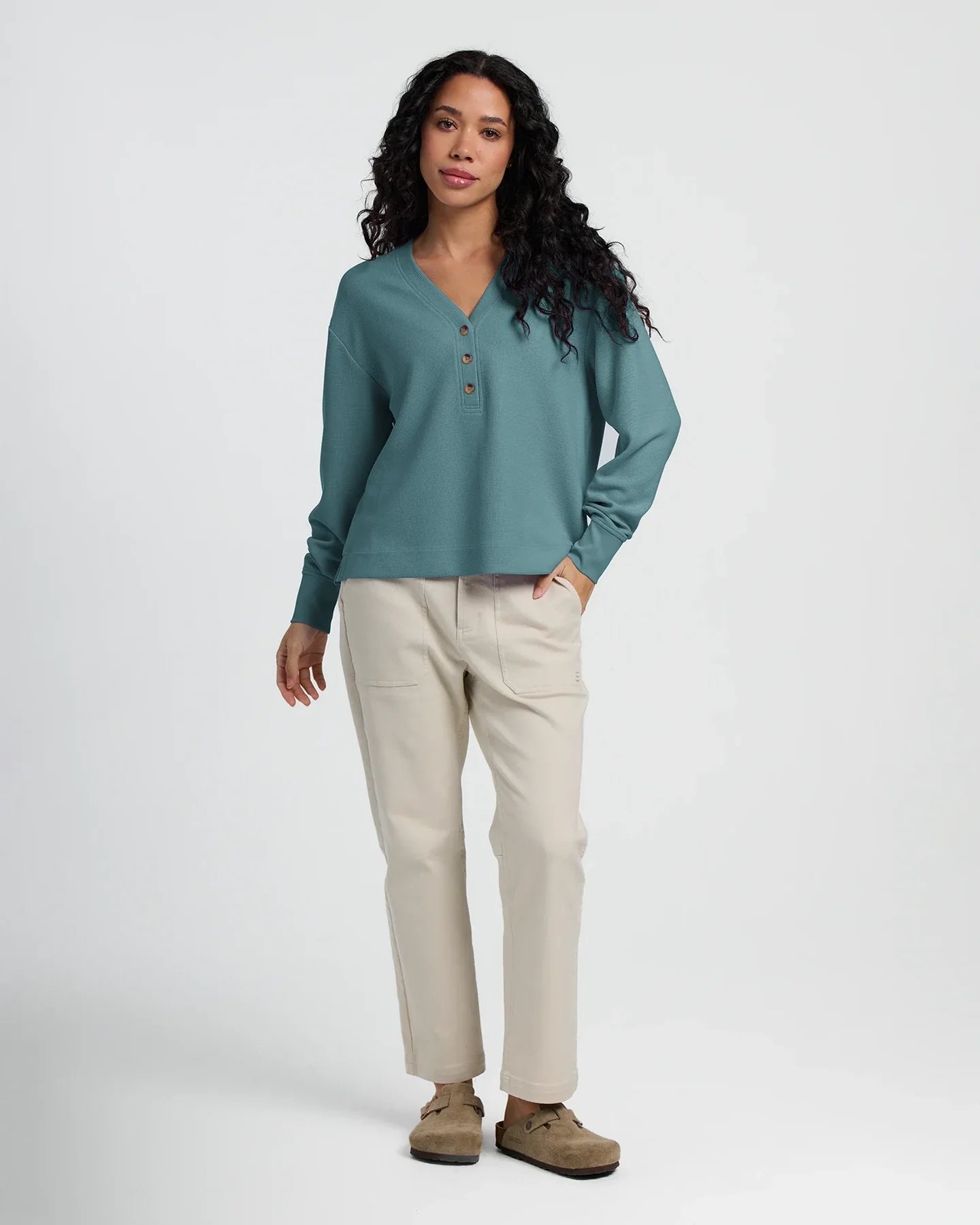 Free Fly W LS Waffle Henley SEA PINE