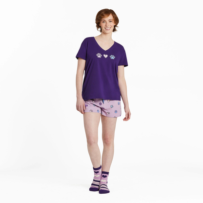 Life is Good W SS Relaxed Sleep Heart Paw Trio Tee DEEP PURPLE