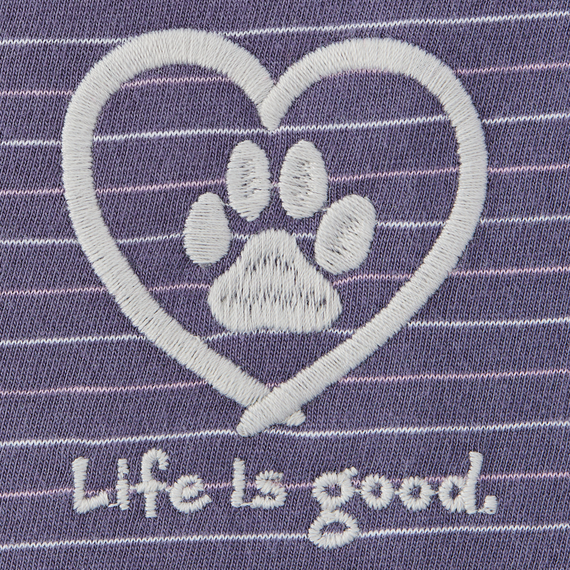 Life is Good W LS Striped Hooded Pet Paw Heart Tee DUSK PURPLE