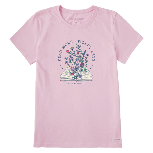 Life is Good W SS Crusher Tee Read More Books SEASHELL PINK