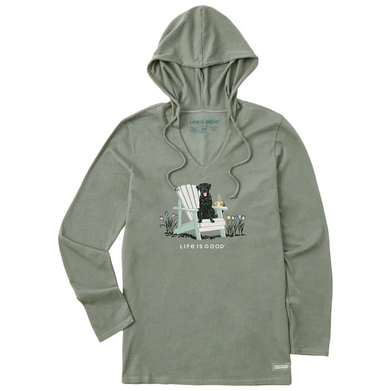 Life is Good W LS Hooded Crusher Realisn't Black Lab Tee MOSS GREEN