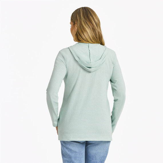 Life is Good W LS Striped Hooded Tee Roaming Turtle SAGE GREEN