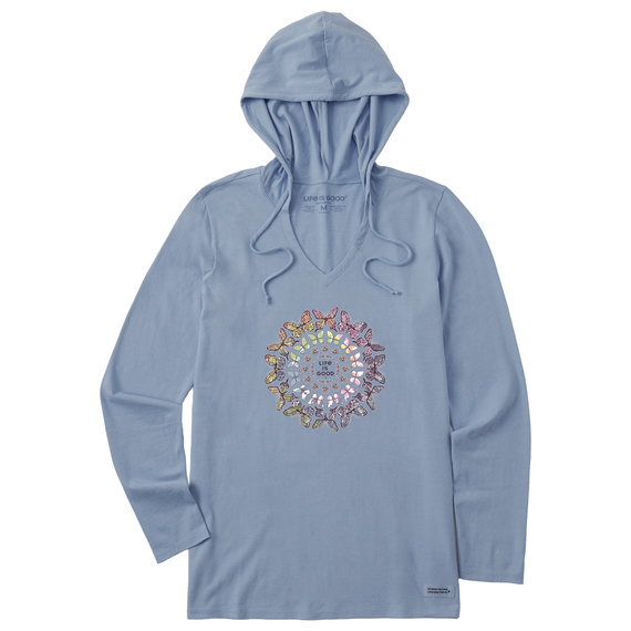 Life is Good W LS Crusher Hooded Tee Tie Dye Butterfly STONE BLUE