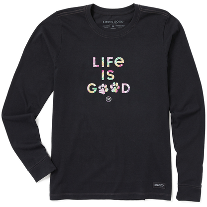 Life is Good W LS Crusher Tie Dye Paw Print JET BLACK