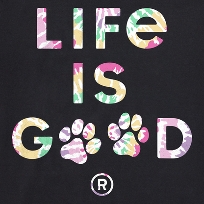 Life is Good W LS Crusher Tie Dye Paw Print JET BLACK