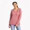 Life is Good W LS Crusher Striped Hooded Tee Vintage Paw Print FADED RED