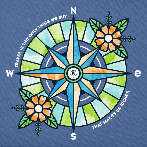 Life is Good W LS Crusher Washy Floral Compass VINTAGE BLUE