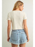 Miou Muse W SS Mini Ruffle Ribbed Top CREAM