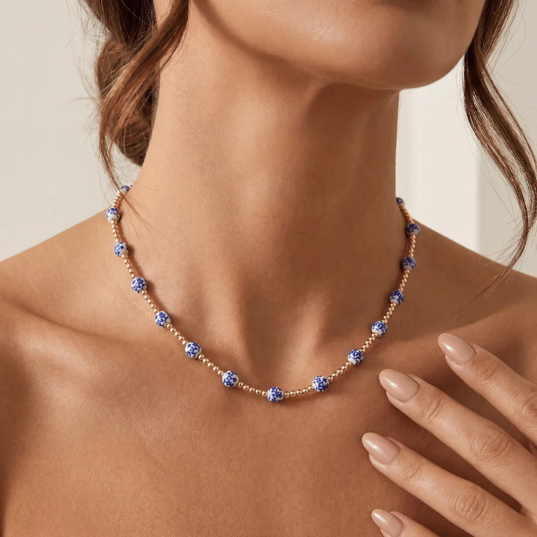 Bara Boheme Amalfi Oleander Necklace Gold Filled BLUE