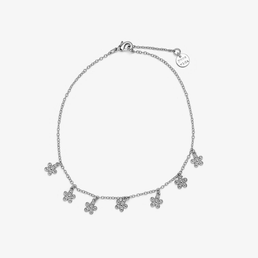 Pura Vida Bitty Daisies Anklet SILVER