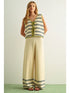 Miou Muse W Border Stripe Knit Pants GREEN / NAVY