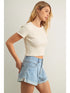 Miou Muse W SS Mini Ruffle Ribbed Top CREAM