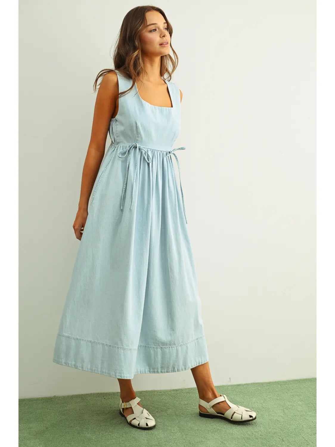 Miou Muse W U-Neck Chambray Dress LIGHT BLUE