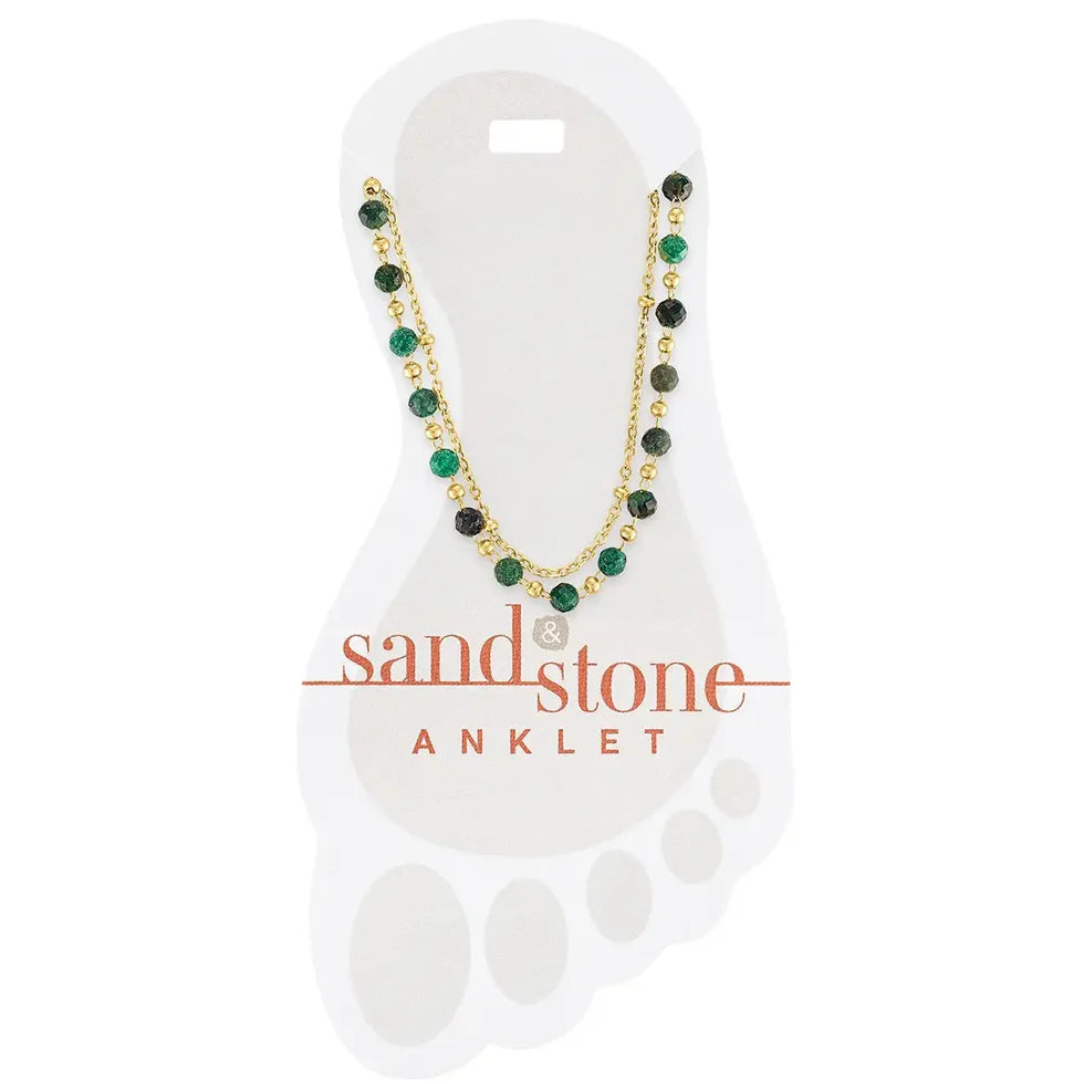 Sand & Stone Anklet GOLD GREEN BEADED DUO