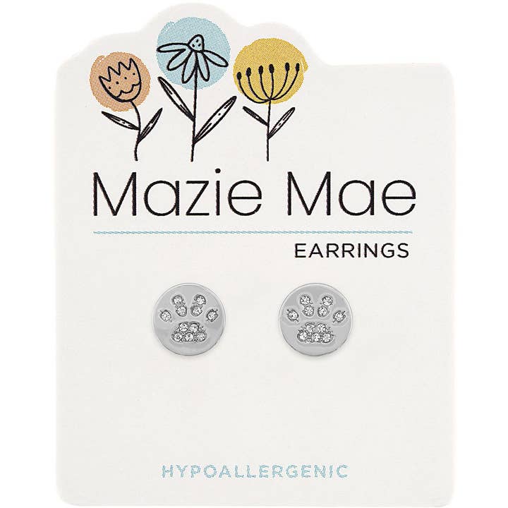 Mazie Mae CZ Paw Print Studs SILVER