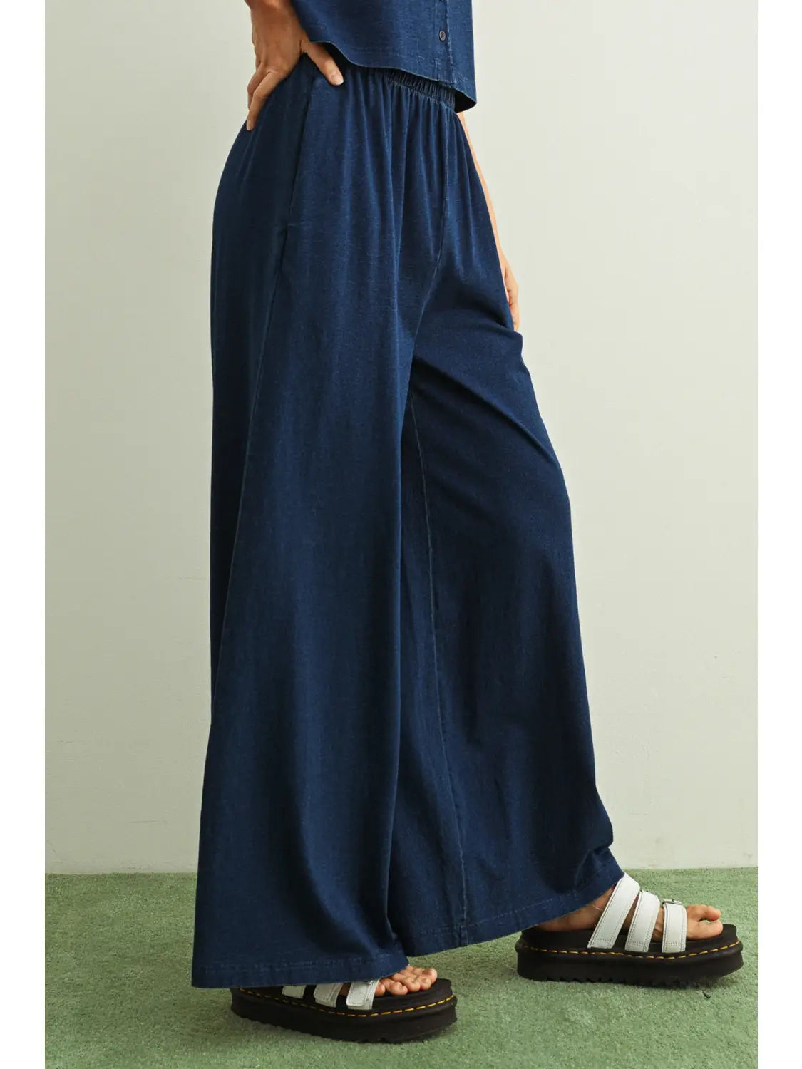 Miou Muse W Dye And Wash Knitted Pant INDIGO