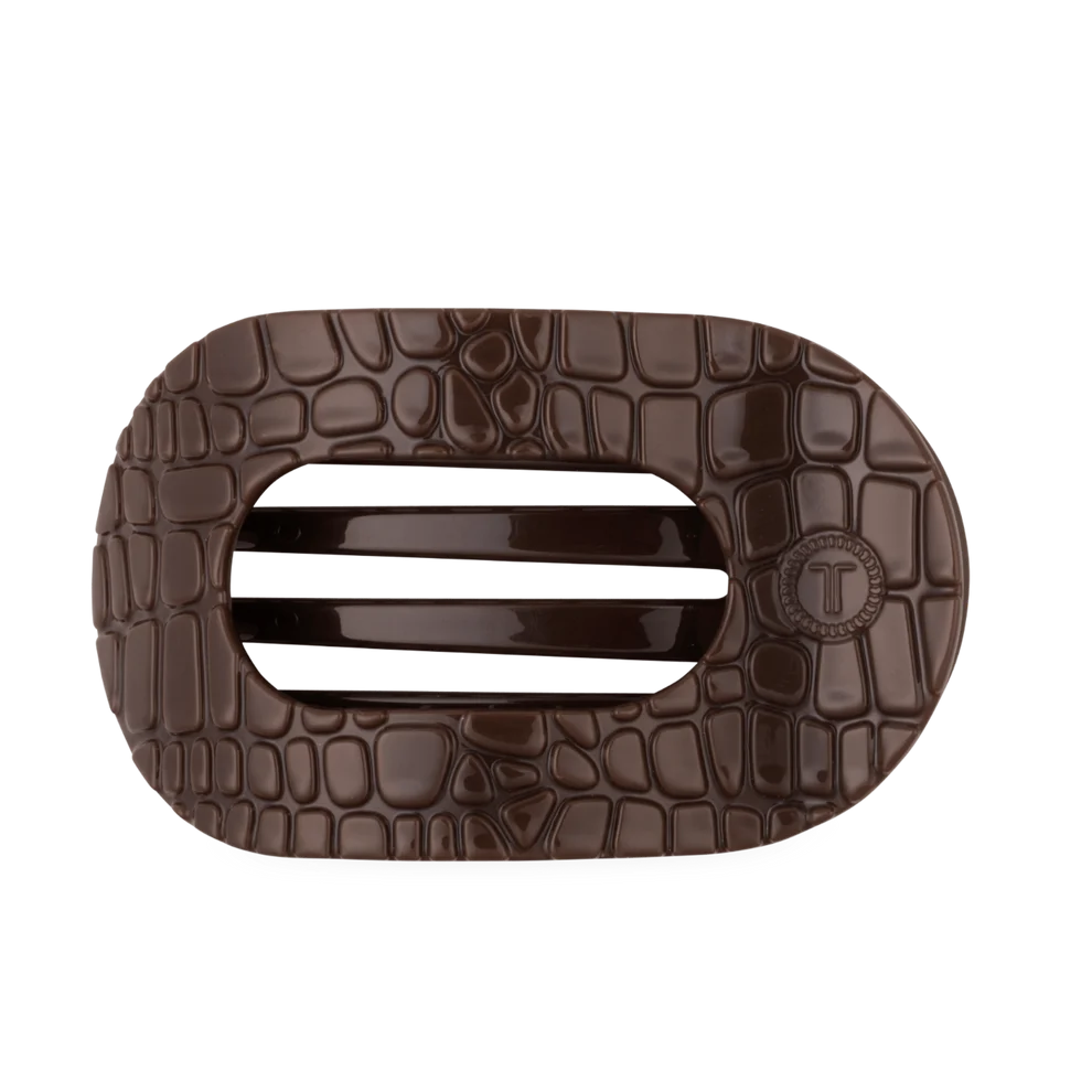 Teleties Large Flat Round Hair Clip BROWN CROCODILE