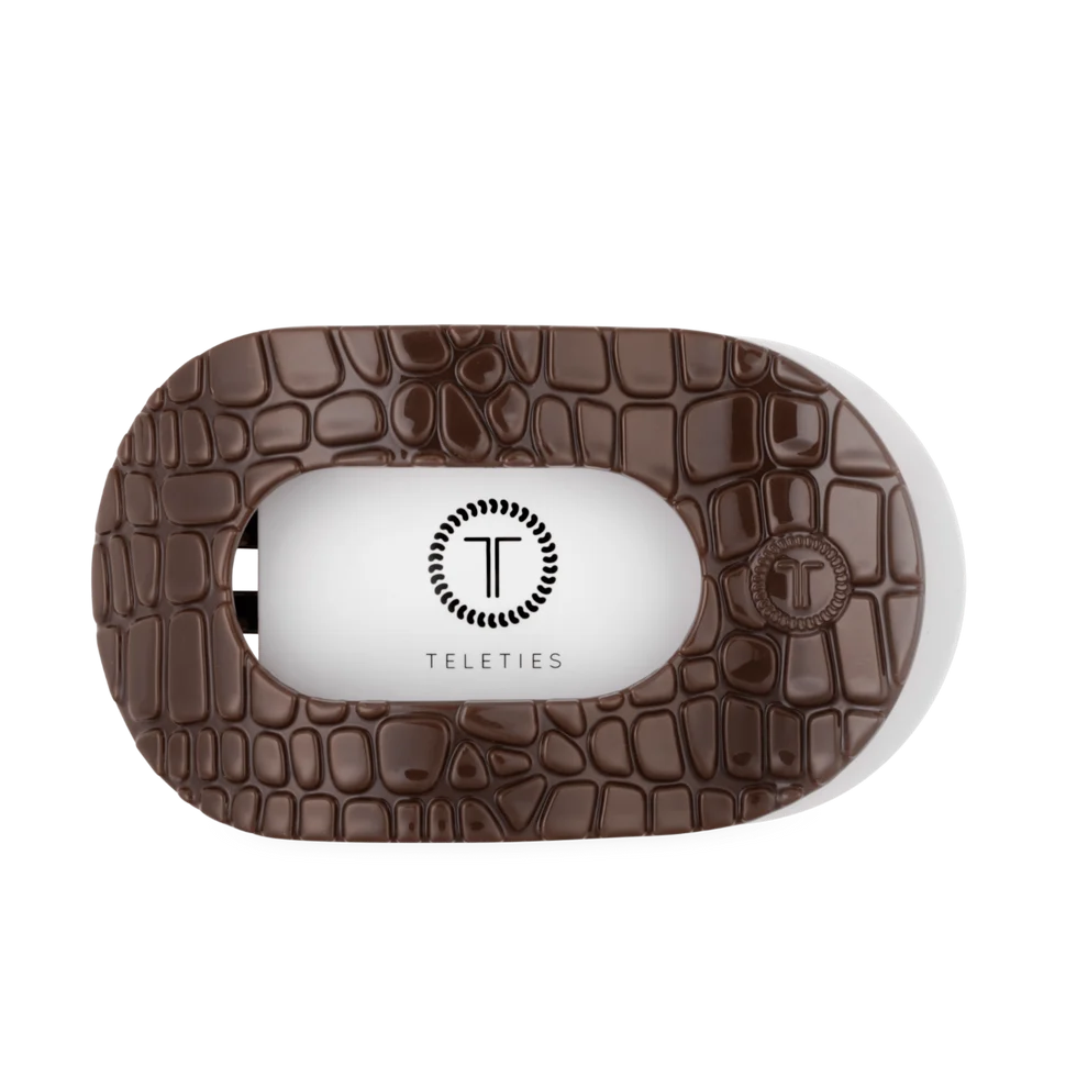 Teleties Large Flat Round Hair Clip BROWN CROCODILE