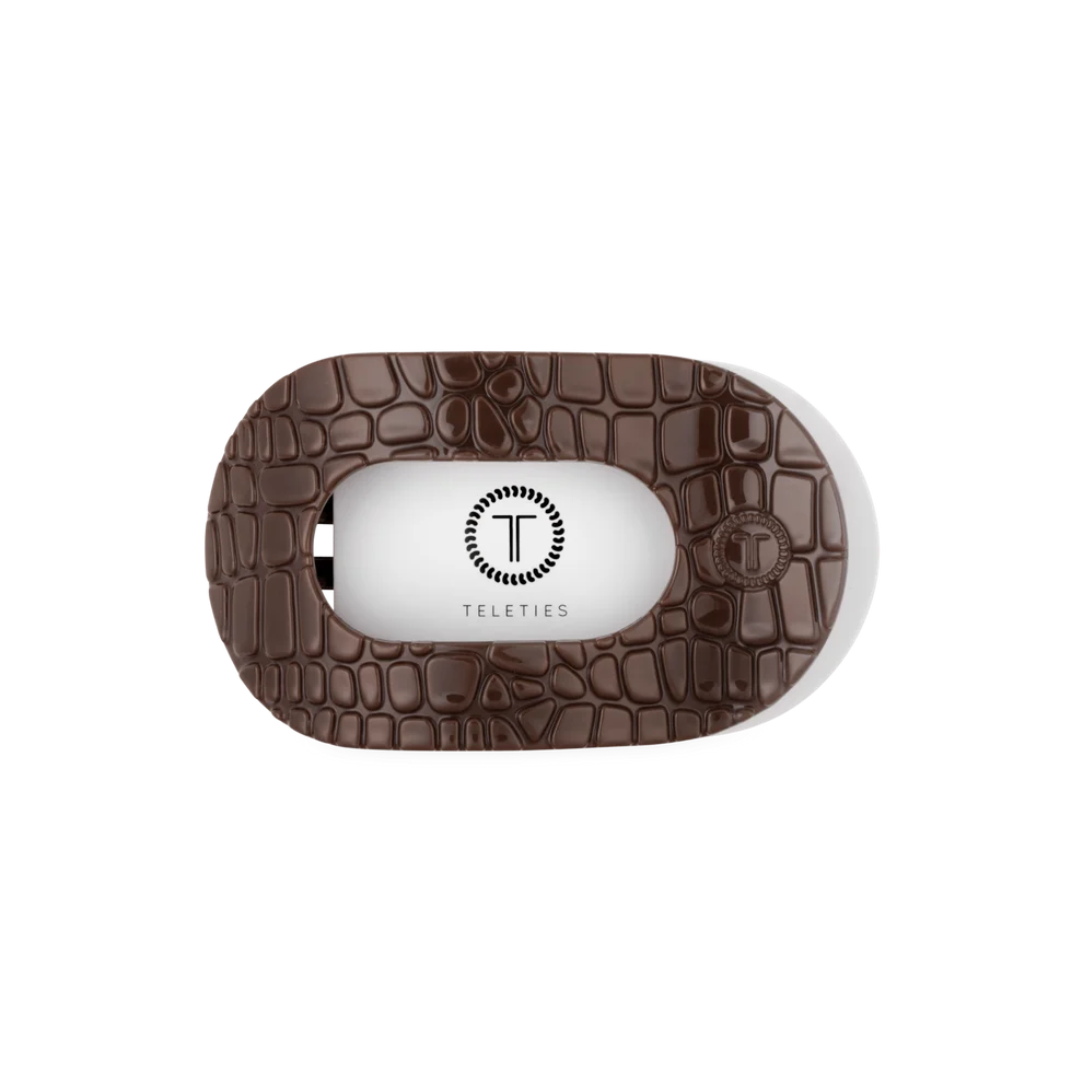 Teleties Medium Flat Round Hair Clip BROWN CROCODILE