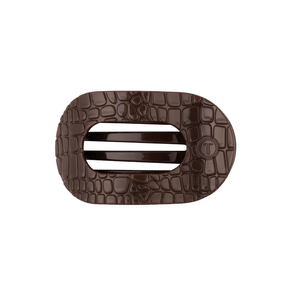 Teleties Medium Flat Round Hair Clip BROWN CROCODILE