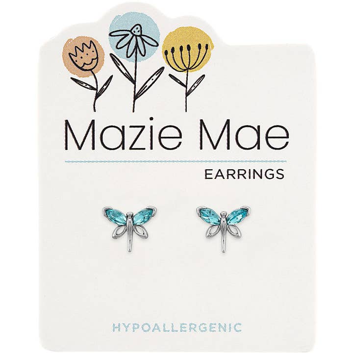 Mazie Mae Aquamarine Dragonfly Studs SILVER