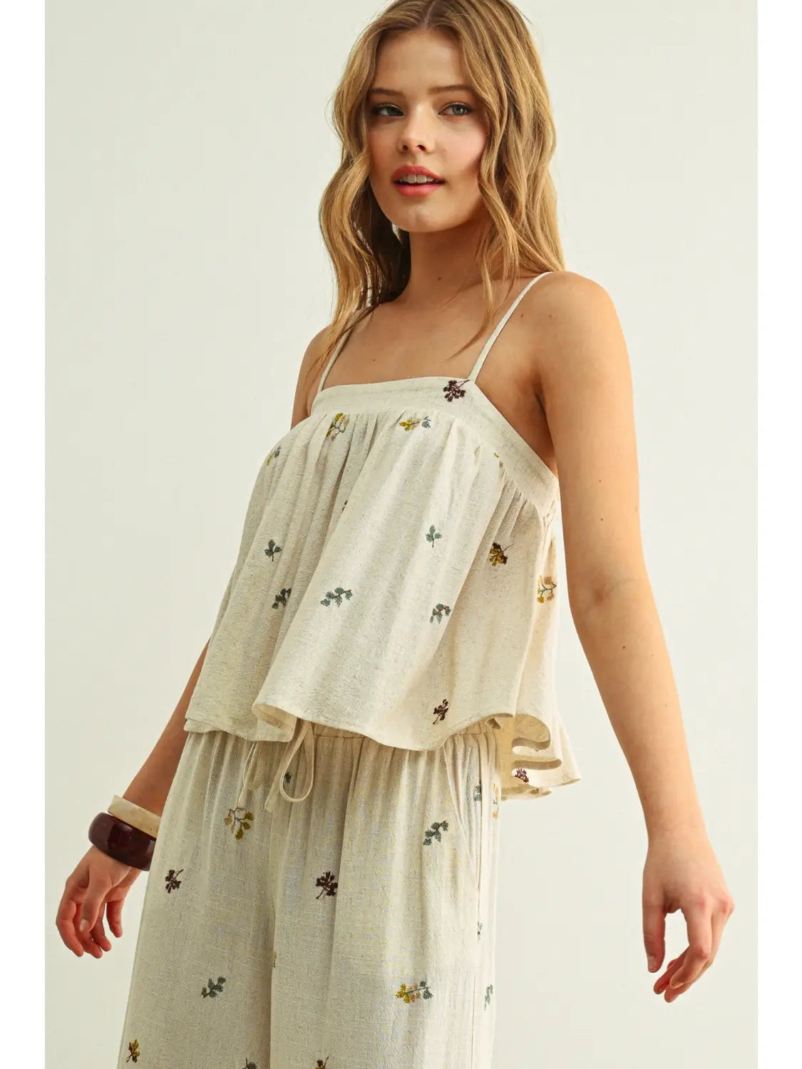 Miou Muse W Embroidered Gauze Crop Top BEIGE