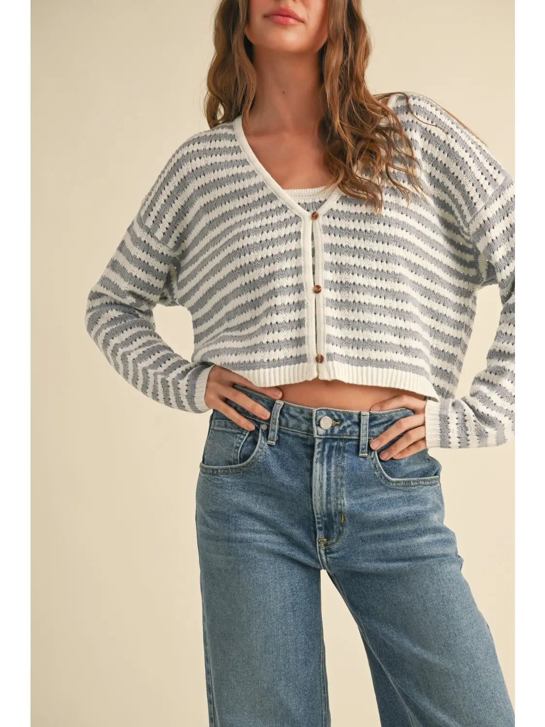 Miou Muse W Crochet Knitted Cardigan BEIGE / CREAM