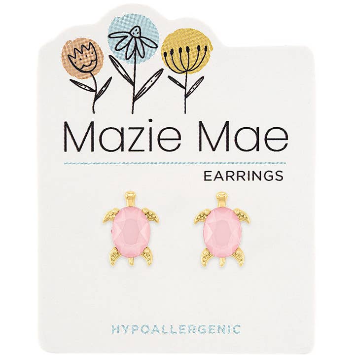 Mazie Mae Gold Rosewater Opal Turtle Studs PINK