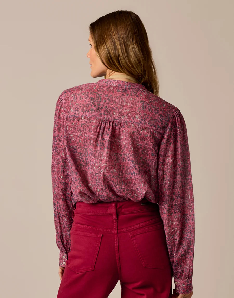 Carve Designs W Tatum Gauze Top DEEP ROUGE BANDANA