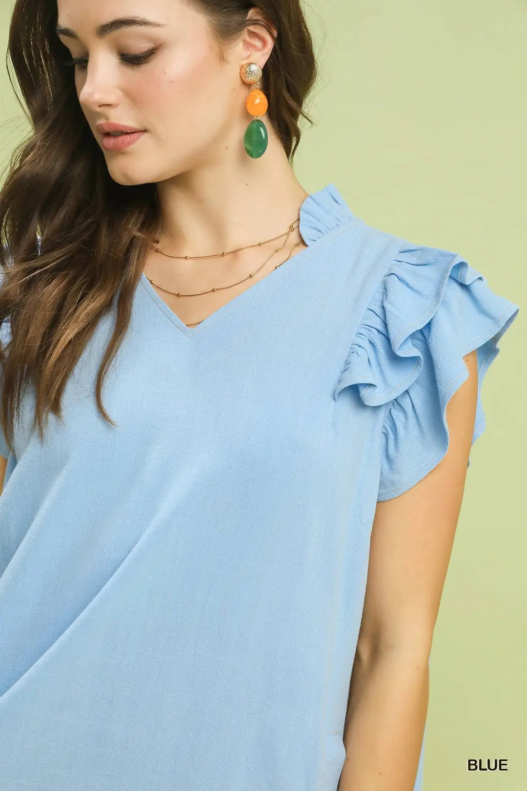 Umgee W Ruffle V-Neck Shift Dress BLUE