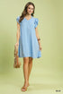 Umgee W Ruffle V-Neck Shift Dress BLUE