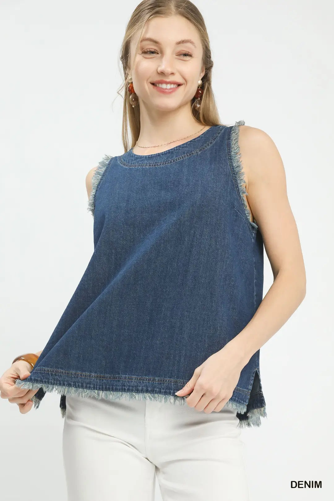 Umgee W Denim Sleeveless Button Back Top DENIM