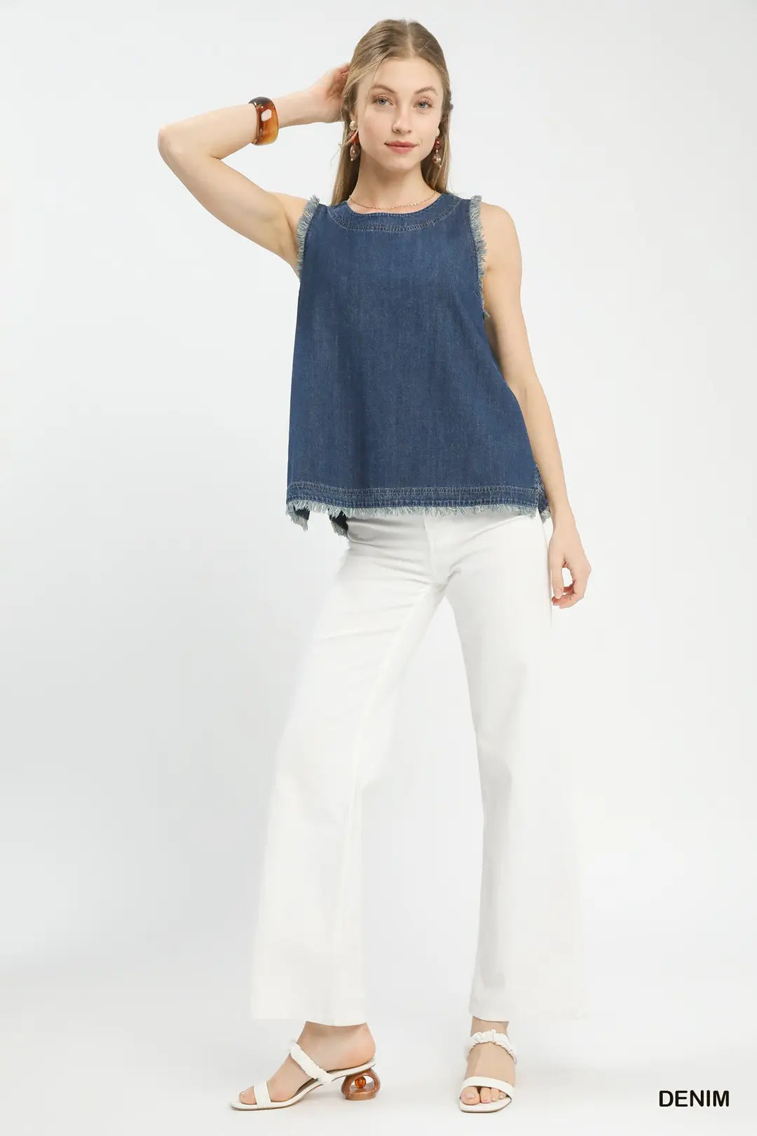 Umgee W Denim Sleeveless Button Back Top DENIM