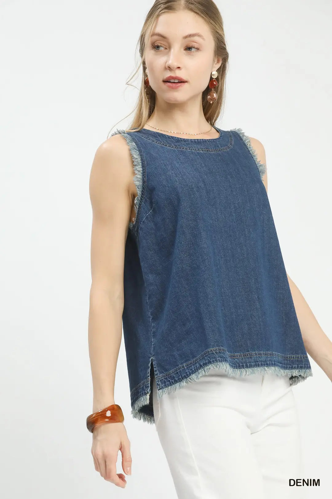 Umgee W Denim Sleeveless Button Back Top DENIM