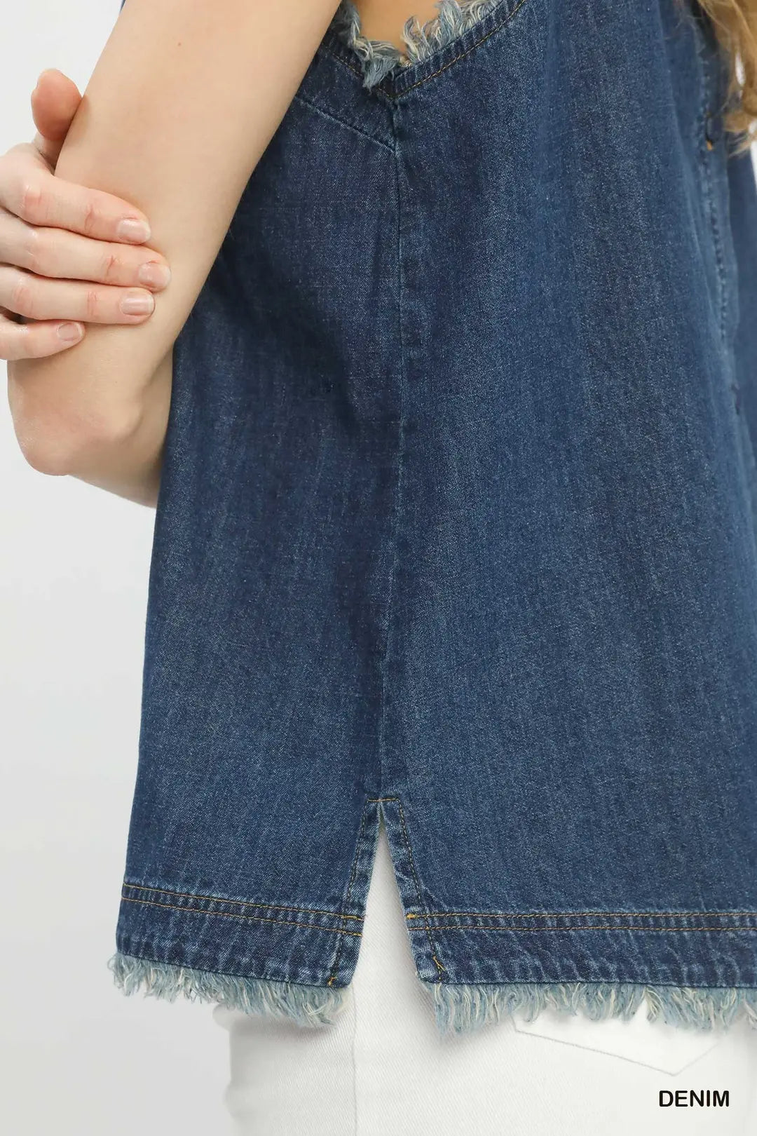 Umgee W Denim Sleeveless Button Back Top DENIM