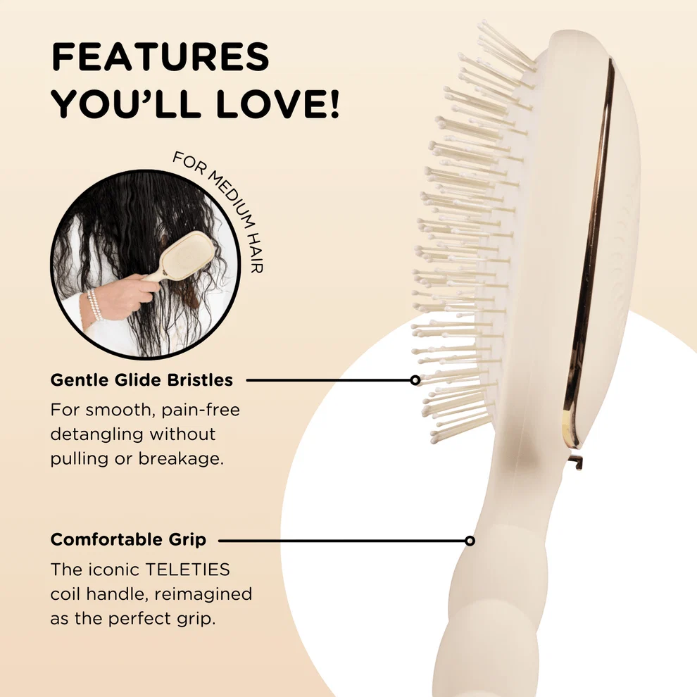 Teleties Detangler Hair Brush for Medium Hair - Full Size TAN