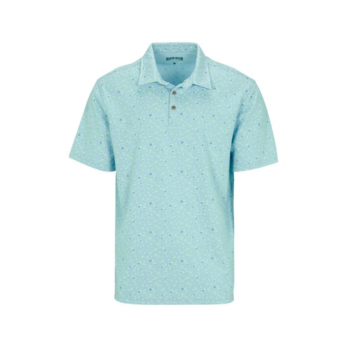 North River M Printed Pique Polo CRYSTAL BLUE