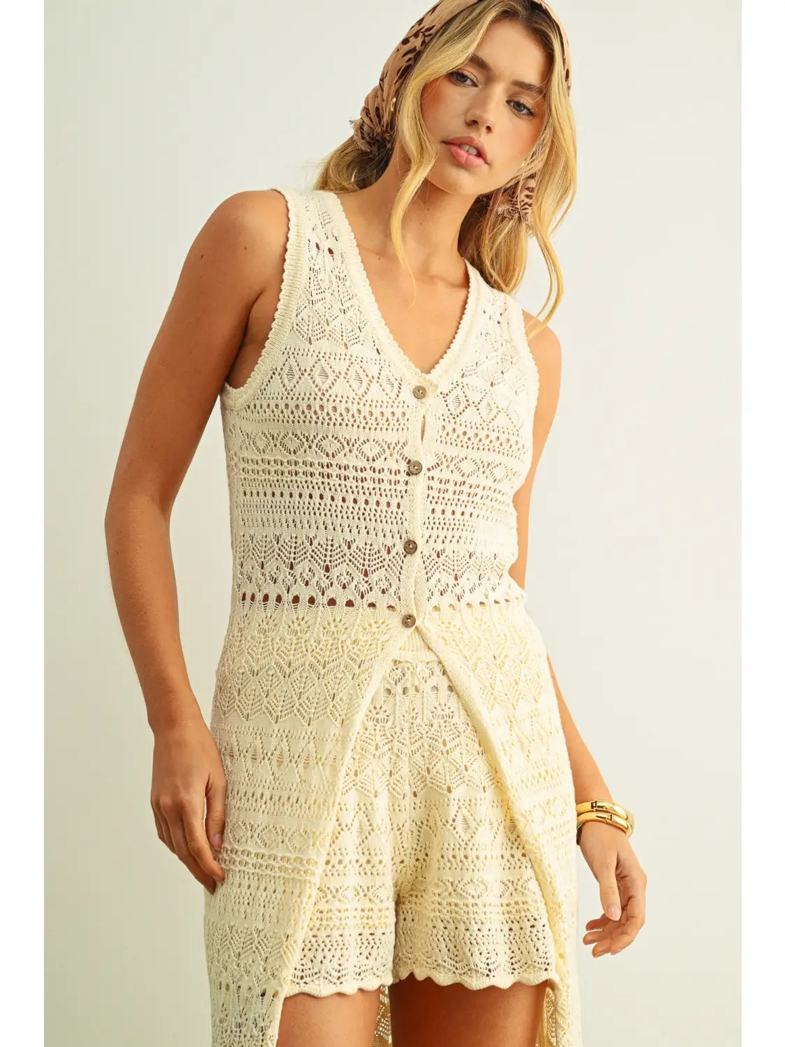 Miou Muse W Crochet Long Cardigan BEIGE
