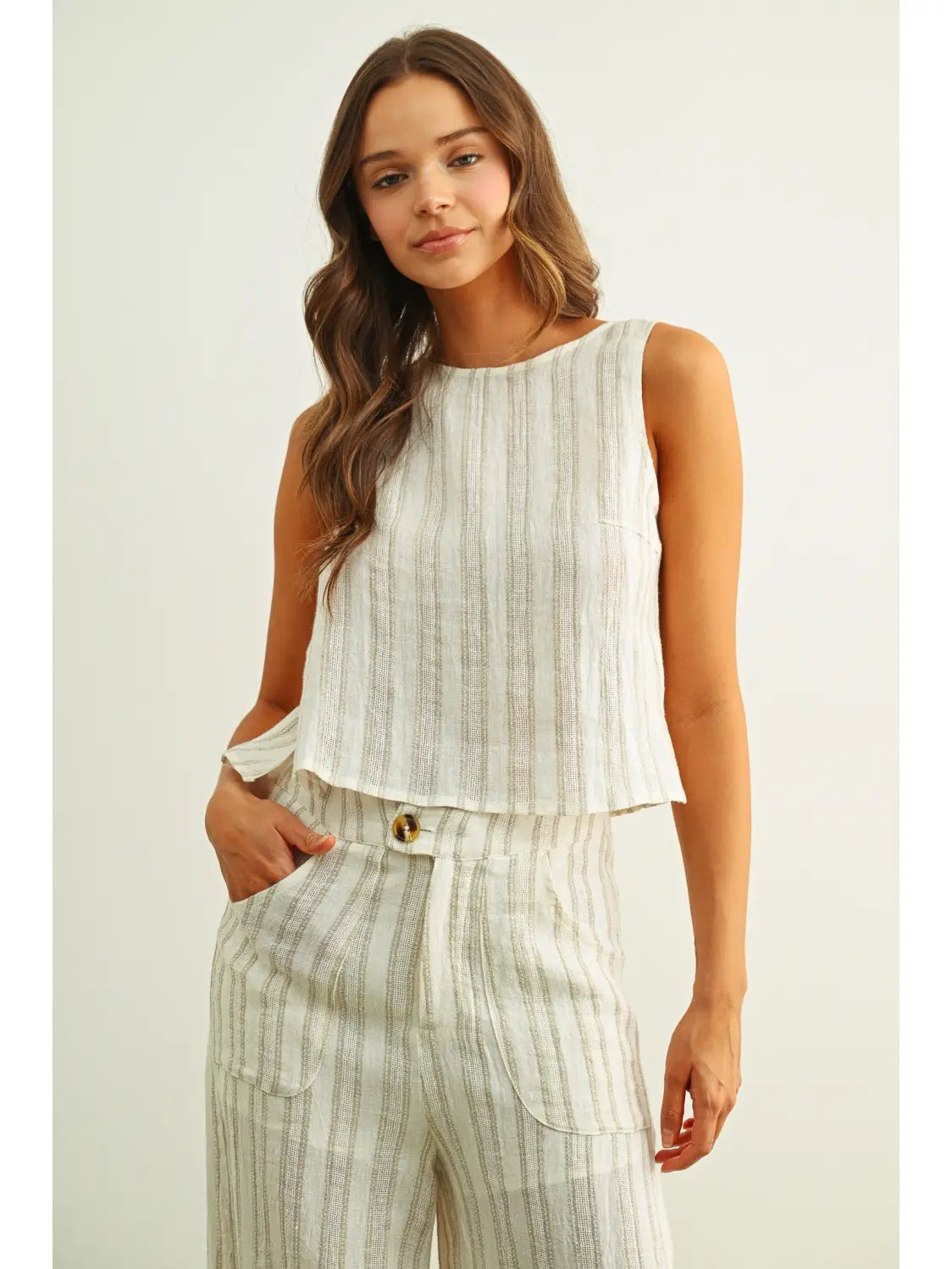 Miou Muse W Jacquard Linen Twist Back Top WHITE