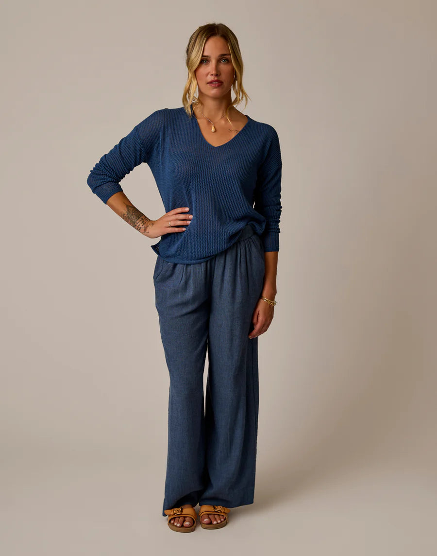 Carve Designs W Nico Linen Pant CAPTAIN CHAMBRAY